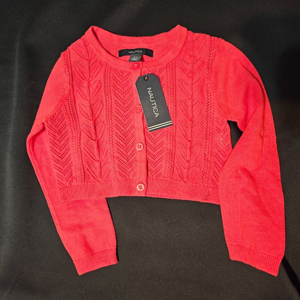 NAUTICA Toddler Girls’ Cardigan – Size 2T – 100% Cotton – Watermelon Pink - Picture 2 of 7